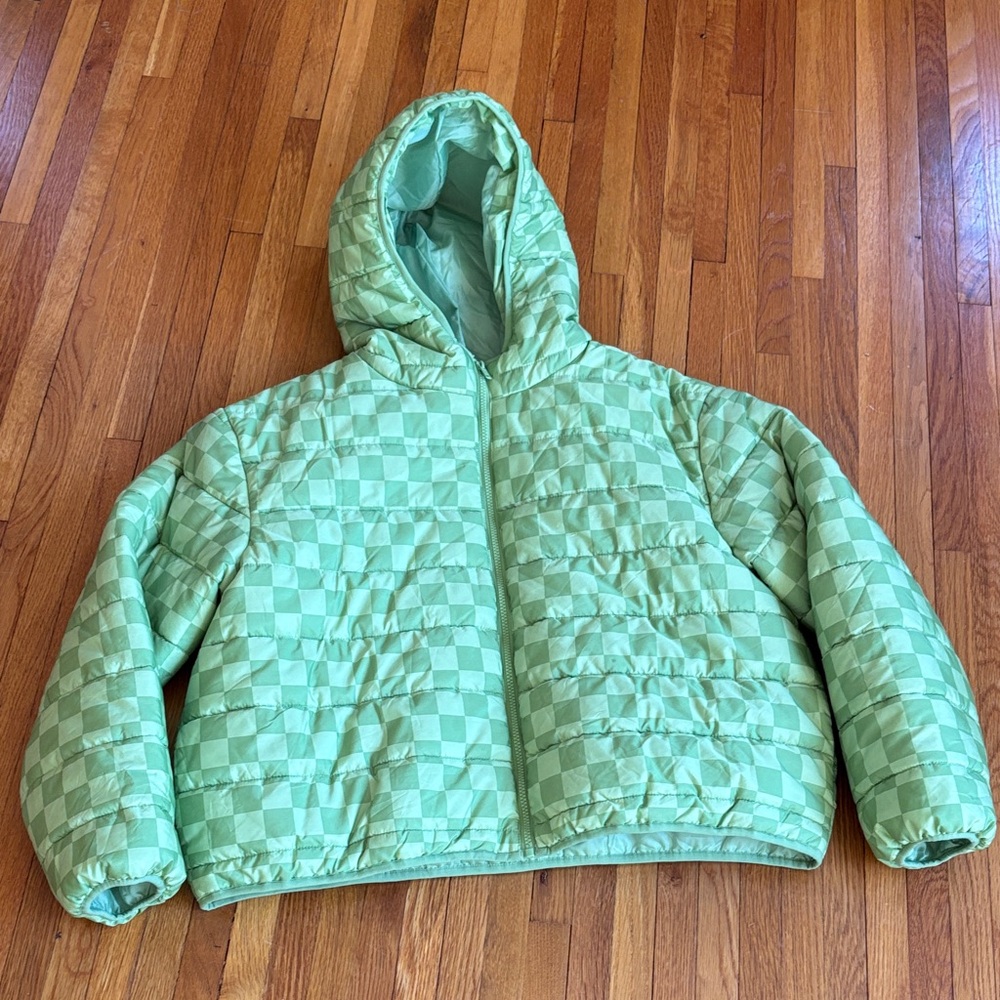 Wild Fable Green Checkered Puffer Jacket